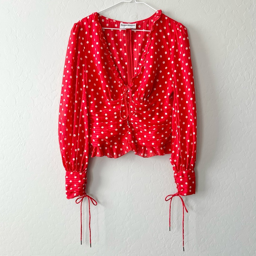 Finders Keepers Red Polka Dot Long Sleeve Blouse